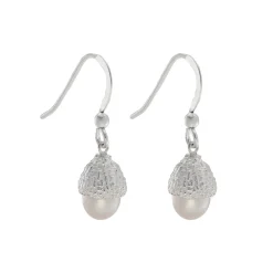 Tomfoolery Acorn & Pearl Drop Earrings in Silver Outlet