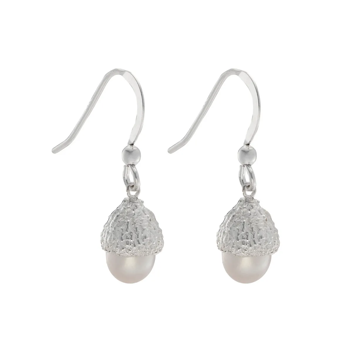 Tomfoolery Acorn & Pearl Drop Earrings in Silver Outlet