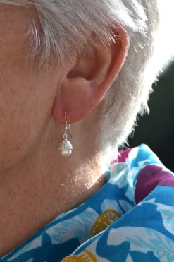 Tomfoolery Acorn & Pearl Drop Earrings in Silver Outlet