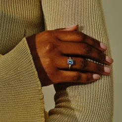 Tomfoolery Adelphi Diamond & Octagonal Blue Sapphire Ring Clearance