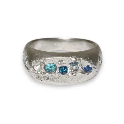 Tomfoolery Alex Pewter Signet Ring in Aqua Sale