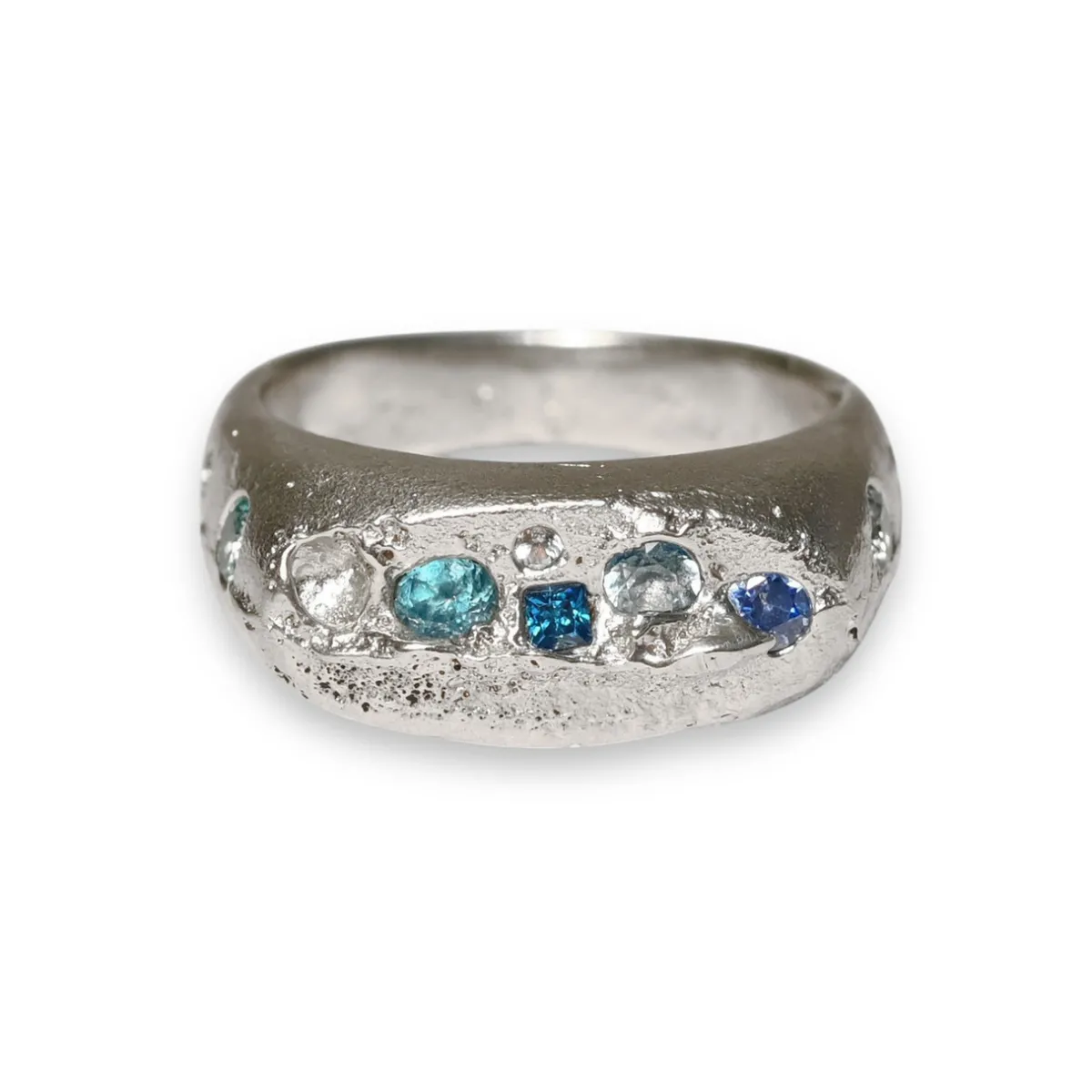 Tomfoolery Alex Pewter Signet Ring in Aqua Sale