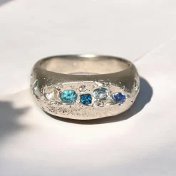 Tomfoolery Alex Pewter Signet Ring in Aqua Sale