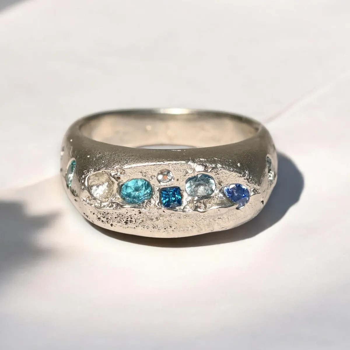 Tomfoolery Alex Pewter Signet Ring in Aqua Sale