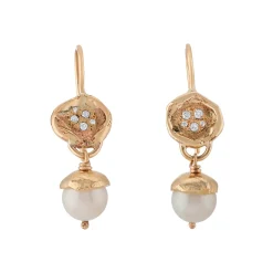 Tomfoolery Amata Pearl Earrings in Yellow Gold Hot