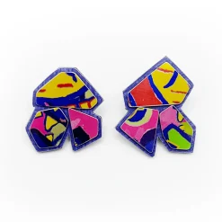 Tomfoolery Andres Brew Recycled Aluminium Studs in Purple & Yellow Discount