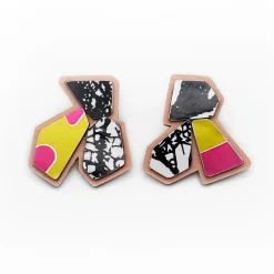 Tomfoolery Andres Brew Recycled Aluminium Studs in Black & Pink New