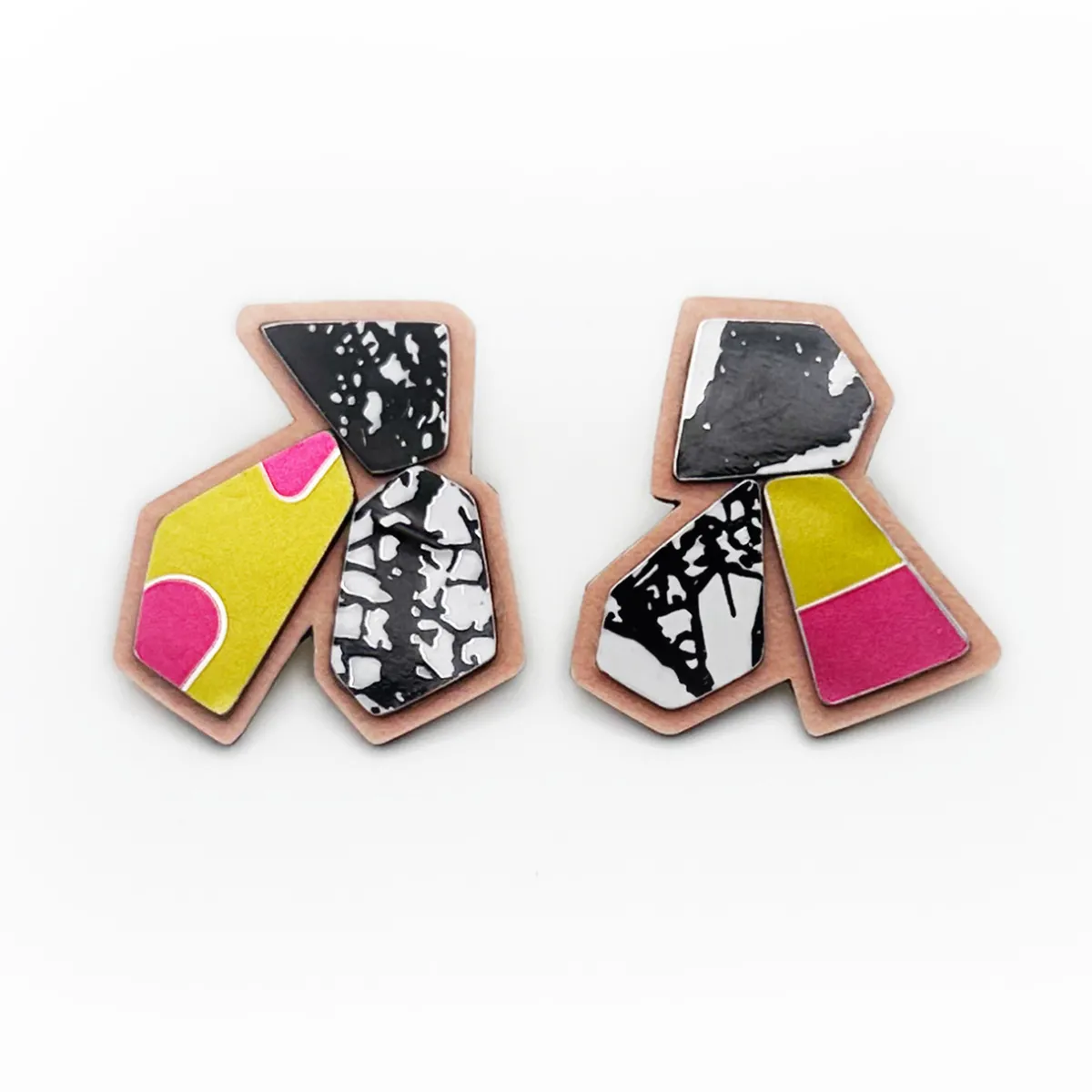Tomfoolery Andres Brew Recycled Aluminium Studs in Black & Pink New