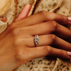 Tomfoolery Antique Aquamarine & Diamond Arch Ring Sale