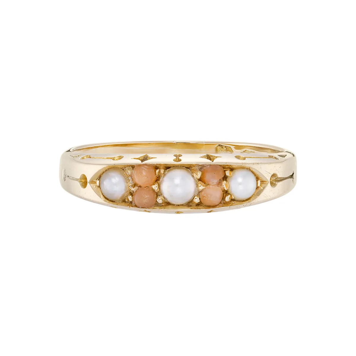 Tomfoolery Antique Engraved Pearl & Coral Ring Hot