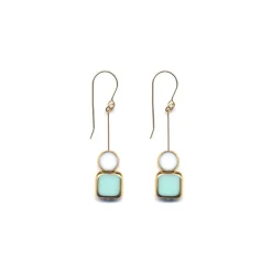 Tomfoolery Aqua Square with White Circle Earrings Discount