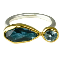 Tomfoolery Aquamarine & Blue Topaz Two Stone Ring Hot