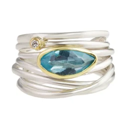 Tomfoolery Aquamarine & Silver Wide Wrap Ring New
