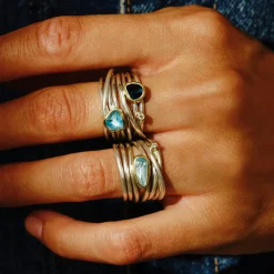 Tomfoolery Aquamarine, Blue Topaz, Diamond & Silver Wide Wrap Ring Clearance