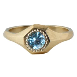 Tomfoolery Aquamarine Faceted Signet Ring New