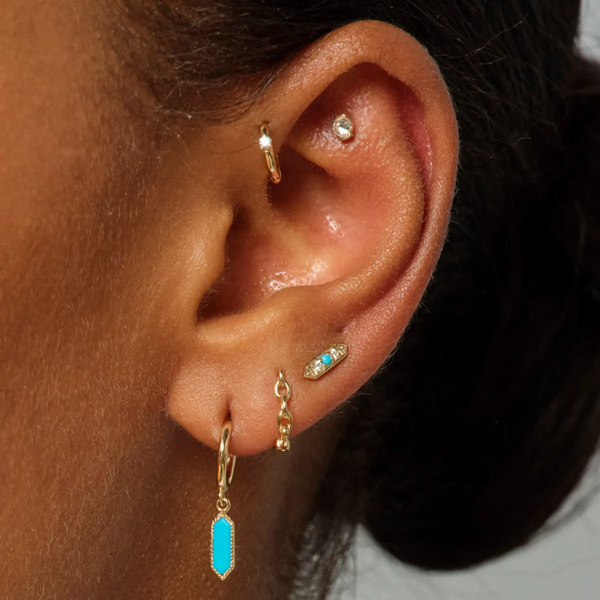Tomfoolery Astra Didi Hexa Turquoise & Diamond Stud New