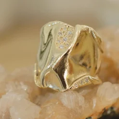 Tomfoolery Athena Gold Textured Wide Ring Online