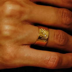 Tomfoolery AURA Gold Ray 10mm Wide Band Hot