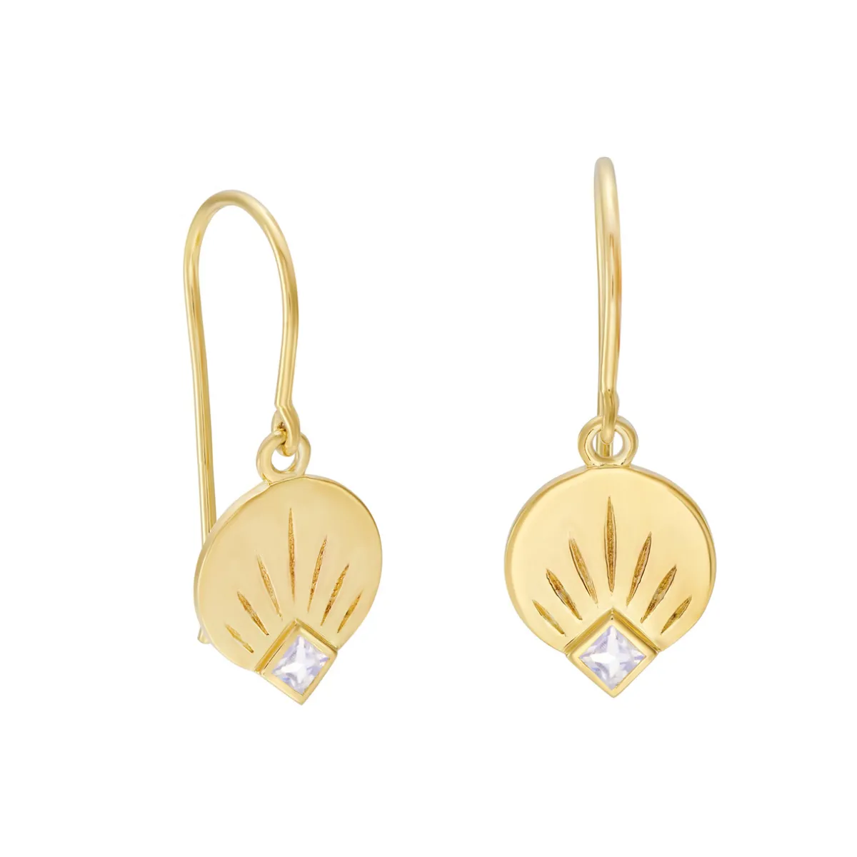 Tomfoolery AURA Princess Cut Gem Drop Gold Plated Earrings Clearance