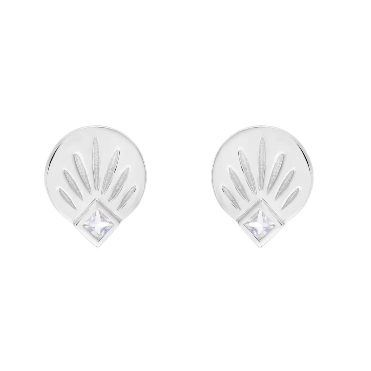 Tomfoolery AURA Princess Cut Gem Silver Studs Discount