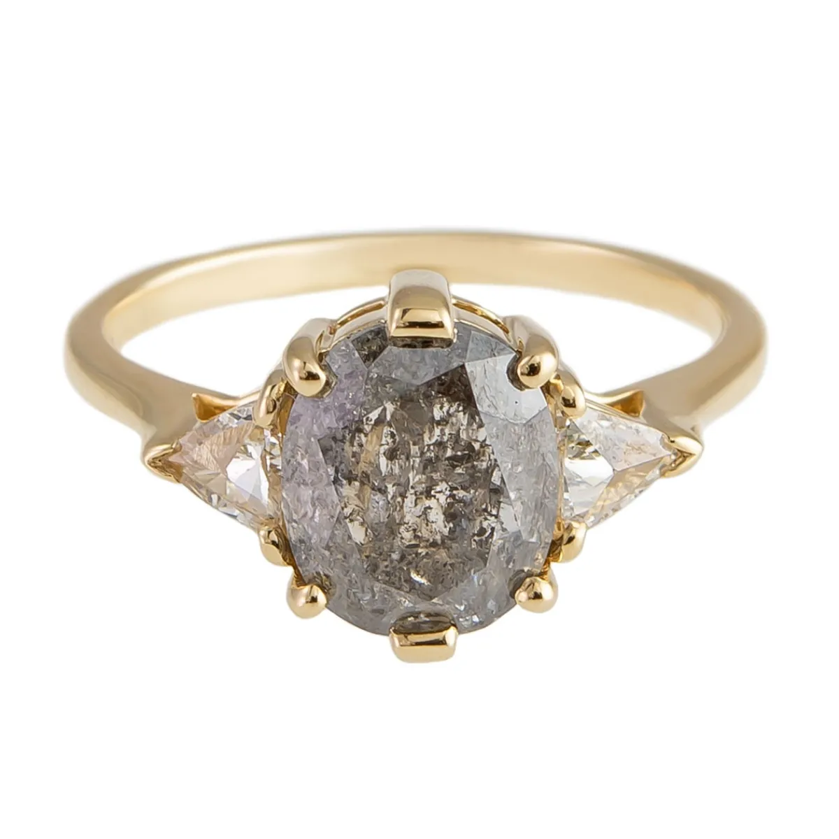 Tomfoolery Bea Three Stone 14ct Yellow Gold Grey & White Diamond Ring Sale