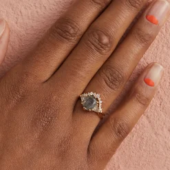 Tomfoolery Bea Three Stone 14ct Yellow Gold Grey & White Diamond Ring Sale