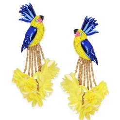 Tomfoolery Bird of Paradise Beaded Yellow Earrings New