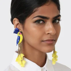 Tomfoolery Bird of Paradise Beaded Yellow Earrings New