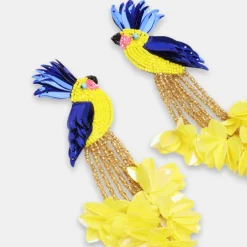 Tomfoolery Bird of Paradise Beaded Yellow Earrings New