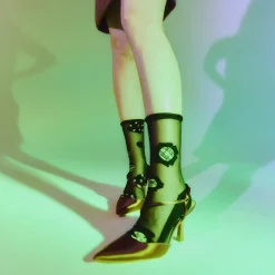 Tomfoolery Black & Ivory Pattern Tulle Socks Online