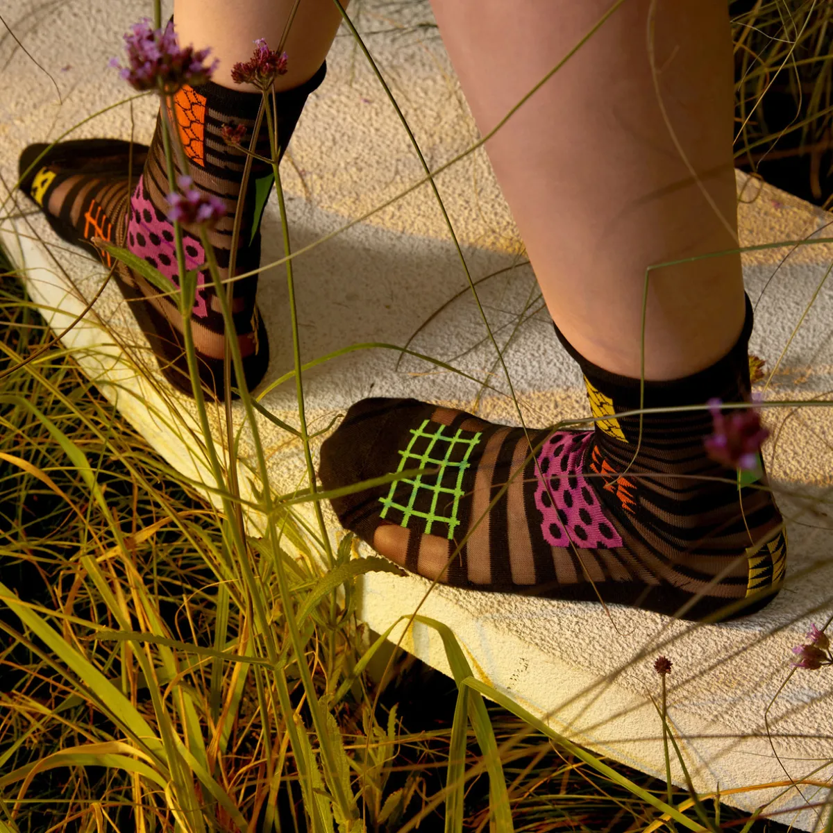 Tomfoolery Black & Multi Square Tulle Socks Online