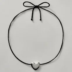 Tomfoolery Black Cord & Silver Heart Necklace Sale