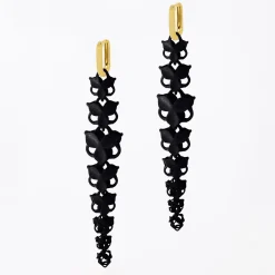 Tomfoolery Black 3D Printed Blossom Drop Earrings New