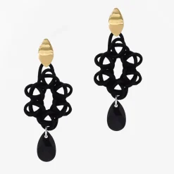 Tomfoolery Black 3D Printed Cosmos Drop Earrings Outlet