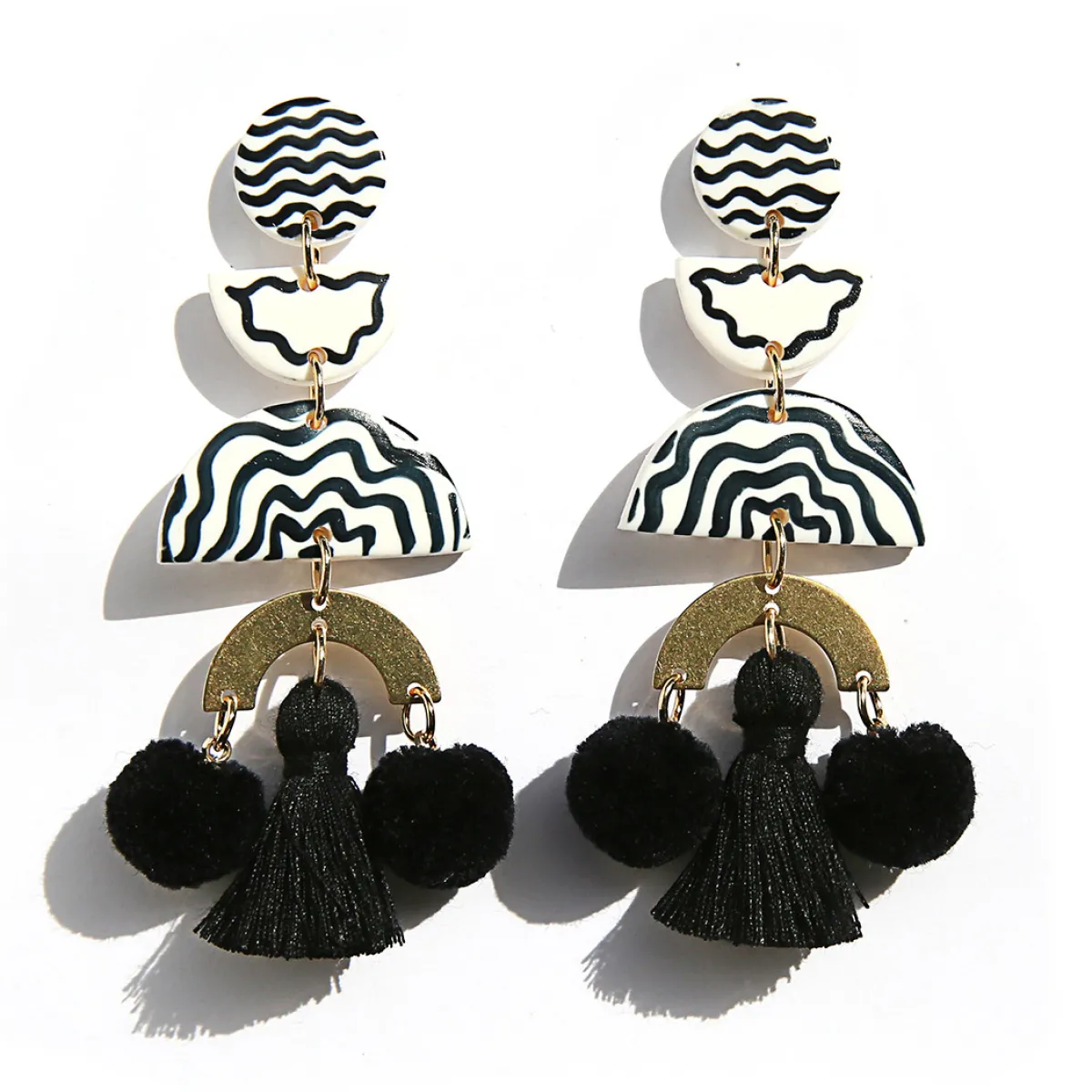 Tomfoolery Black Hand-Painted Pom Pom Drop Earrings Sale