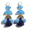 Tomfoolery Blue Hand-Painted Pom Pom Drop Earrings Hot