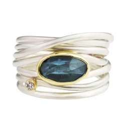 Tomfoolery Blue Topaz & Silver Wide Wrap Ring Fashion
