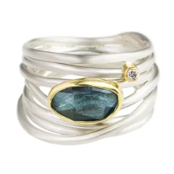 Tomfoolery Blue Topaz & Silver Wide Wrap Ring Fashion