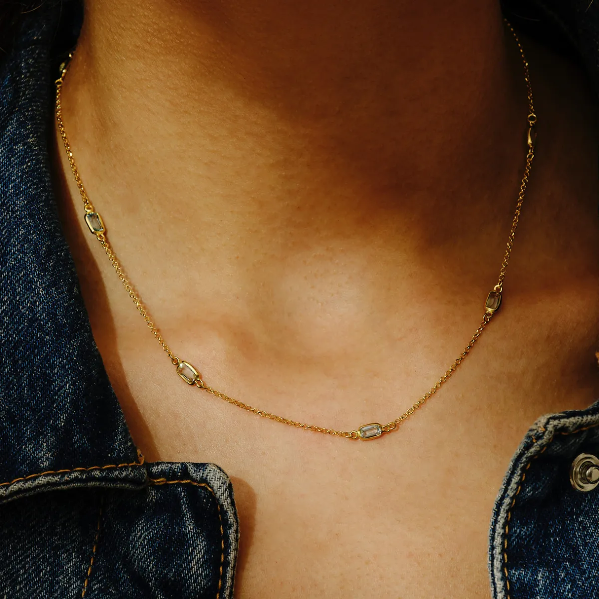 Tomfoolery Blue Topaz Octagon Chain Necklace Discount
