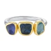 Tomfoolery Blue Topaz, Tanzanite & Aquamarine Three Stone Rounded Band Ring Best