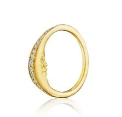 Tomfoolery Bright Cut Diamond Pavé Crescent Moonface Ring Sale