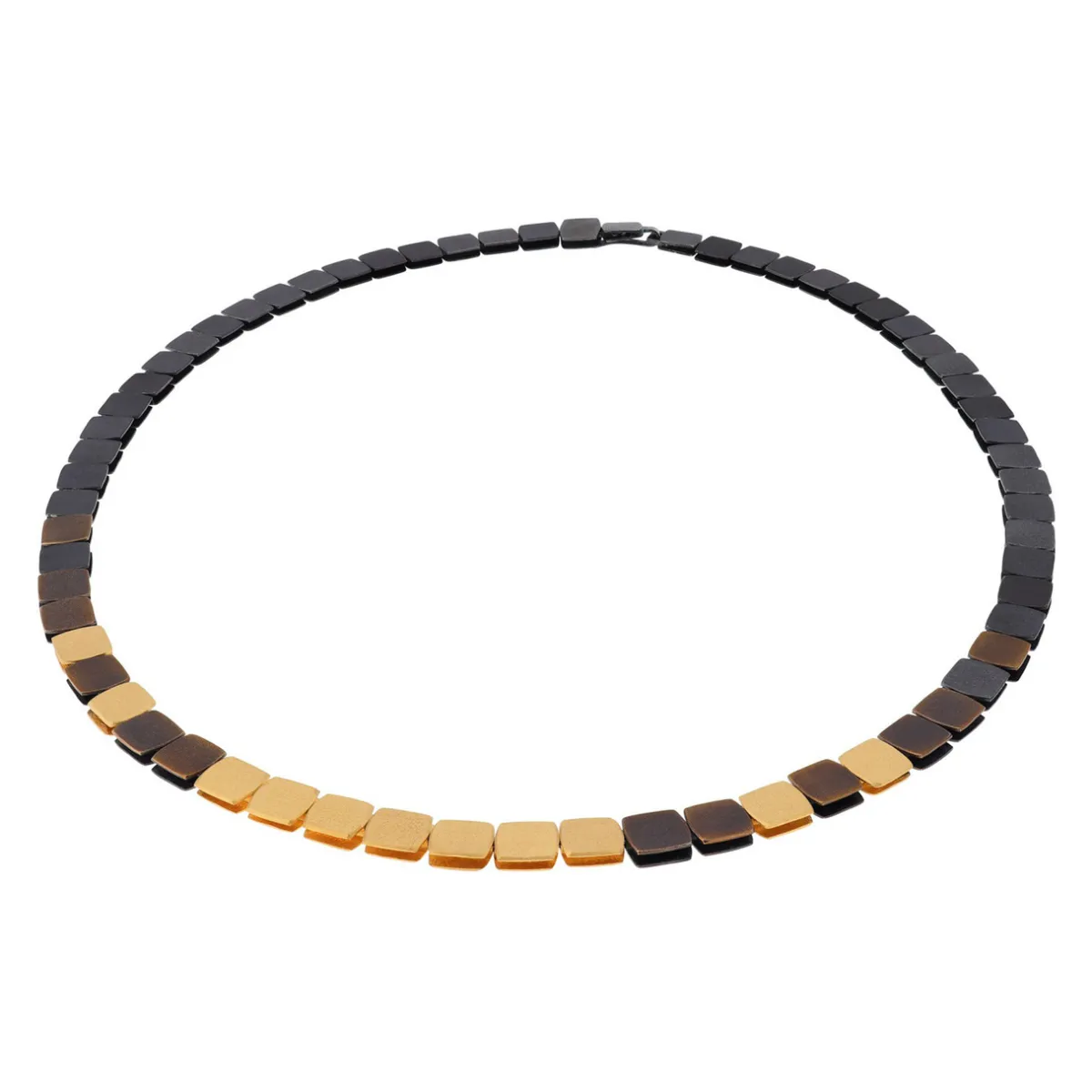 Tomfoolery Brown, Gold & Black Square Pebble Necklace Online