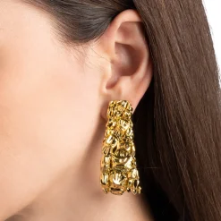 Tomfoolery Brut Gold Croco Curved Earrings New