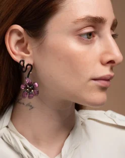 Tomfoolery Burnt Fleur Ear Climber Earrings New