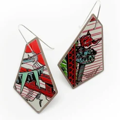 Tomfoolery Canto Brew Recycled Aluminium Drop Earrings in Empire State Red Clearance