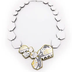 Tomfoolery Carli Brew Recycled Laminate Necklace in White & Gold Discount
