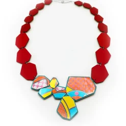 Tomfoolery Carli Brew Recycled Laminate Necklace in Red Outlet
