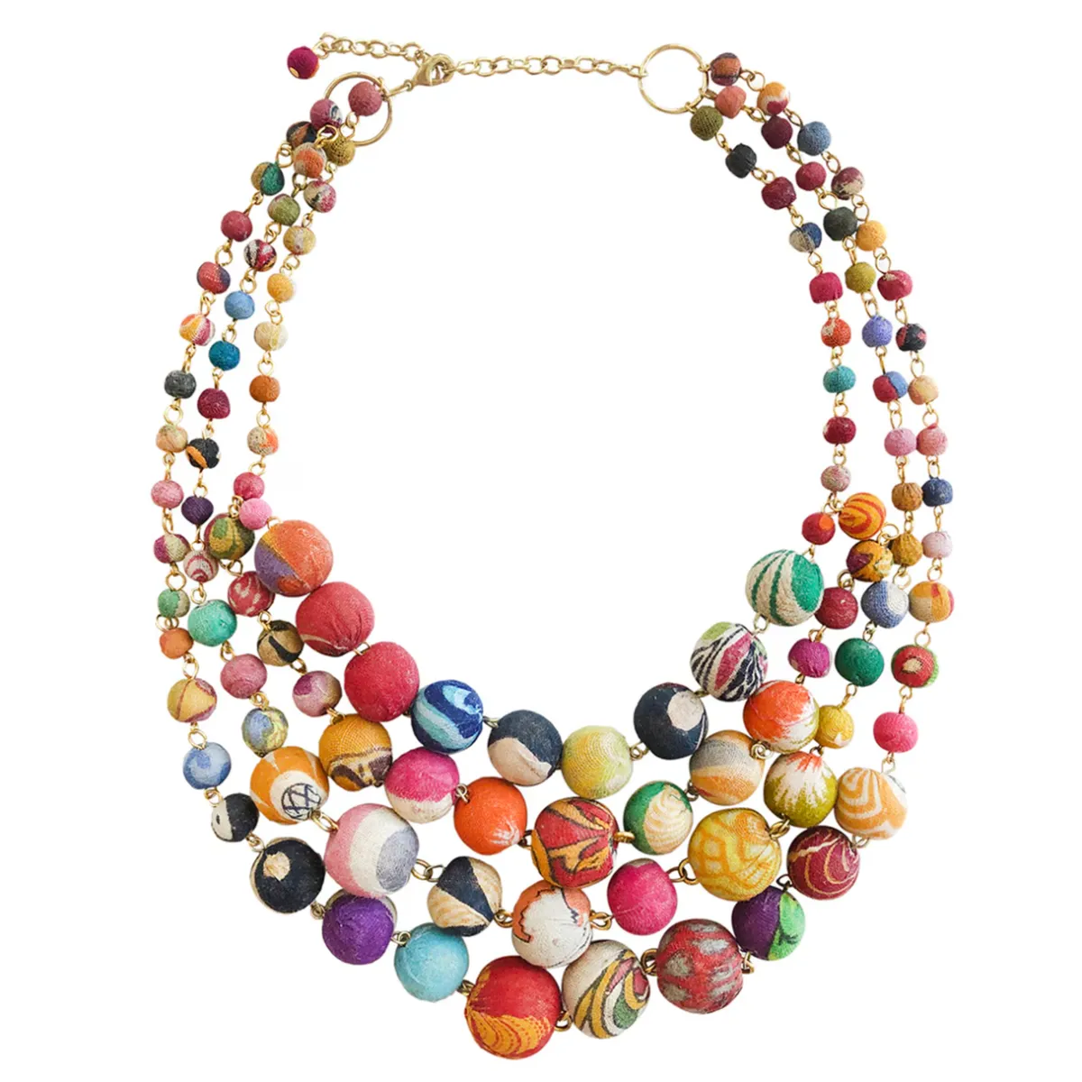 Tomfoolery Cascading Kantha Beaded Statement Necklace Clearance