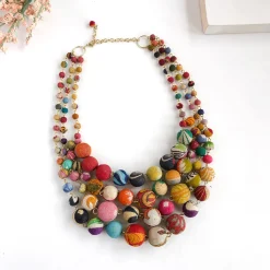 Tomfoolery Cascading Kantha Beaded Statement Necklace Clearance