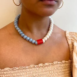 Tomfoolery Ceramic Beaded Necklace Blue Sale